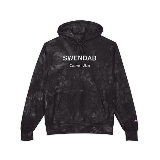 Embroidered Tie-Dye Hoodie — "SWENDAB CATTIVE NOTIZIE" Champion Reverse Weave